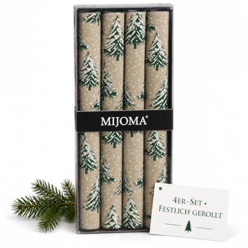 MIJOMA Platzset 4er-Set – Weihnachts Platzmatten aus Stoff – 30x45 cm – Tischsets für Weihnachten – Tischdeko Festlich – Weihnachtsdesign für Esstisch (Natur – Tannenwald)