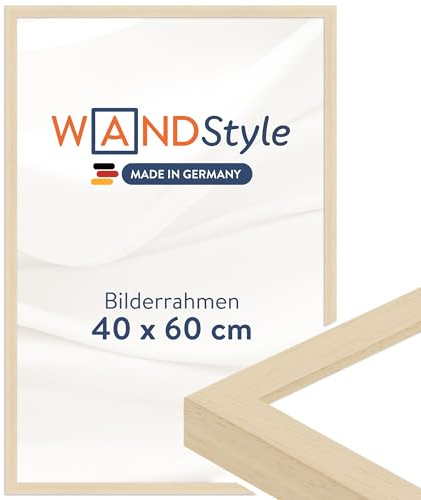 WANDStyle Bilderrahmen 40x60 Natur, moderner Bilderrahmen Holz 40x60 cm | Hochwertiger Holzbilderrahmen, Posterrahmen zum Aufhängen, Rahmen 60x40 cm, Fotorahmen H950 - Made in Germany