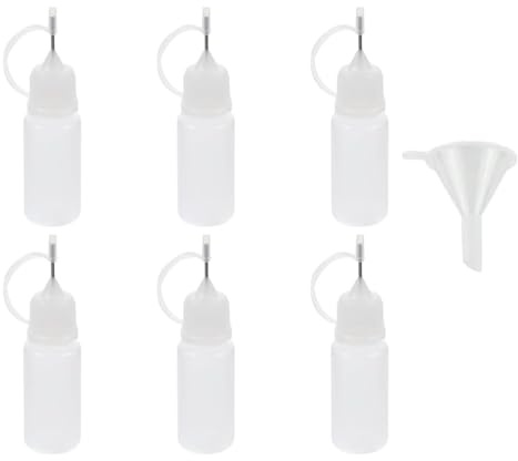 7 Piece Precision Glue Bottle Set,10ml Needle Tip Applicator Bottles | Precision applicator bottles with fine needle tips and funnel for accurate glue dispensing in crafts, quilling and painting.