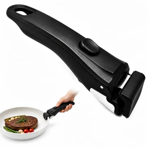XINML Detachable Pan Handle, Black Universal Removable Grip, Heat Resistant up to 250°C Non Slip Secure Locking Design Supports 10kg Adjustable Fit 18–25 cm, Compatible with Tefal and Most Cookware