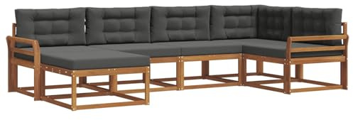 vidaXL Outdoor-Sofagarnitur mit Kissen 6 pcs Natur und Anthrazit, Modernes Outdoor-Sofa, Langlebiges Patio-Sofa, Lounge-Sitzgelegenheit für den Garten, Poolside Couch, Gartenmöbel, Modulares Set