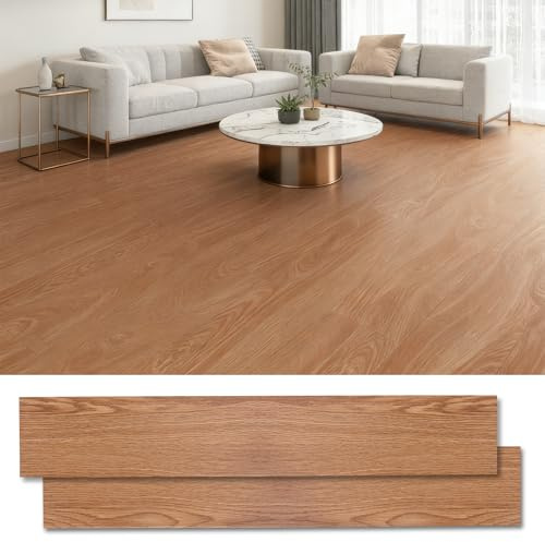 5.02m²/ Vinylboden Selbstklebend, 36 Stück PVC Bodenbelag Selbstklebend mit Holzoptik, Wasserfest Klebefliesen Boden für Küche Wohnzimmer Bodenbelag - 15,24 cm x 91,44 cm - Dicke 2 mm(Eiche Braun)