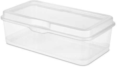 Sterilite 6-Pack Rectangular Large FlipTop, Clear Plastic Storage Box with Hinged Lid - Stackable Multipurpose Organizer for Art and Craft Supplies, Accessories, Photos & CDs, Home or Office Use