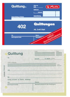 Herlitz 7876147 Quittungsblock A6 402, 2x40 Blatt, 4er Packung, selbstdurchschreibend