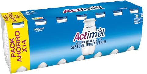 Actimel Yogur bebible natural- con probioticos, fermentos, vitaminas - Pack 14x100g