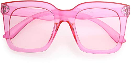 zeroUV Kids Color Tinted Retro Oversized Square Sunglasses for Children (Pink/Pink)