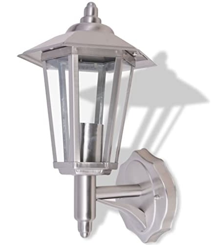 vidaXL Outdoor Uplight Wall Lantern in Stainless Steel - Weatherproof Classic Design Light, Holds Max Power 60W GLS Bulb or 11W CFL Bulb