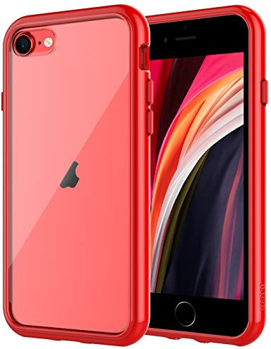 JETech Case for iPhone SE 3/2 (2022/2020 Edition), iPhone 8/7, 4.7-Inch, Non-Yellowing Shockproof Phone Bumper Cover, Anti-Scratch Clear Back (Red)