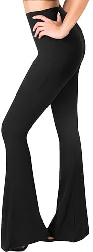 SATINA Flared Womens Leggings - Buttery Soft High Waisted Flare Leggings Women - Palazzo Pants for Women Black