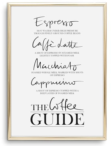 Tales by Jen Kunstdruck, Sprüche Poster: The Coffee Guide | Stilvolles Premium Poster auf hochwertigem Papier | Schwarz Weiß Bilder als stylische Küchen Deko und Wohnaccessoires | Ohne Bilderrahmen