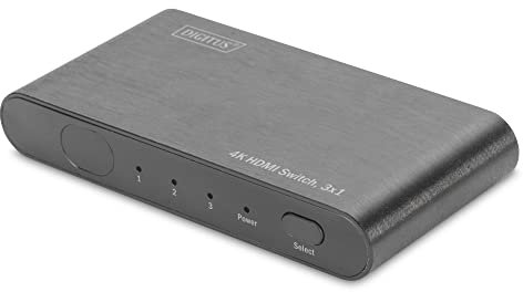 DIGITUS 4K HDMI Switch, 3x1 (3X Input, 1x Output), Ultra HD mit 60 Hz, Full 3D, HDCP 2.2, HDMI 2.0, Aluminium Gehäuse Schwarz