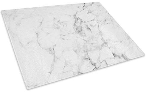 White Marble Effect Cool Glass Chopping Board Kitchen Worktop Saver Protector