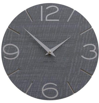 CalleaDesign - Smile Wanduhr, handgefertigt in Italien, 30 cm, elegant und leise, hohe Qualität, perfekte Geschenkidee [graues Wurzelholz und Aluminium].