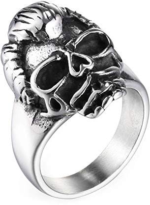 AFSTALR Edelstahl Johnny Hallyday Ring Herren Geschenke Biker Rock Totenkopf Ring, Johnny Konzert Ring