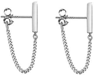 Reffeer Ohrstecker aus massivem 925er-Sterlingsilber, minimalistische Bar-Ohrringe mit Kette, baumelnde Ohrringe für Damen (3cm Chain-Silver)