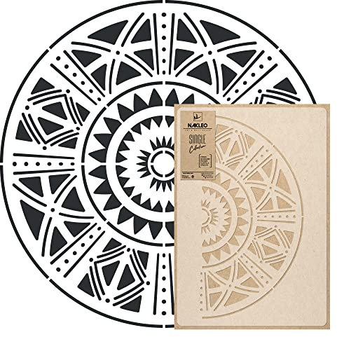 NAKLEO Mandala Große Malschablonen Durchmesser 59 cm - M, Afrikanisches Ethnisches Kreis Geometrisches Ornament, Wiederverwendbare Kunststoff Wandschablone DIY Handwerk, Holz Möbel Boden Stoff