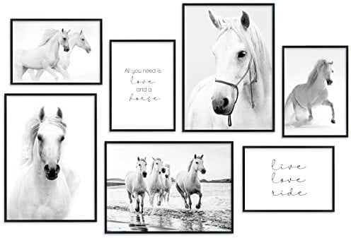 Hyggelig Home Premium Poster Set - 7 Pferdeposter Bilder für Mädchen - Kinderzimmer Reiten Pony - Set Pferde