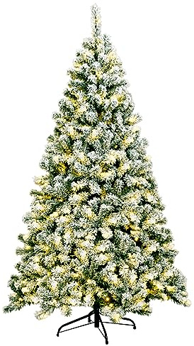 COSTWAY Árbol de Navidad Nevado con Luces 180cm, 250 LED Blanco Cálido | Arbol de Navidad con Luces Incorporadas, 928 Ramas de PVC, Arvore de Natal with Light Hogar Oficina Fiesta