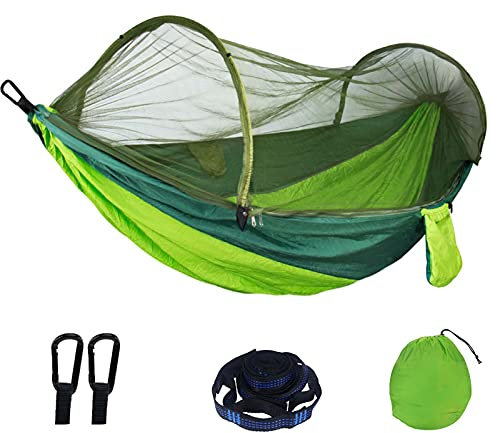 FOGUO Hamac Suspendu sur Pied 2 Personnes, Hamac de Camping Moustiquaire, Hamac de Voyage Portable, Sangles et Mousquetons, pour Randonnée Pêche en Plein Air Jardin