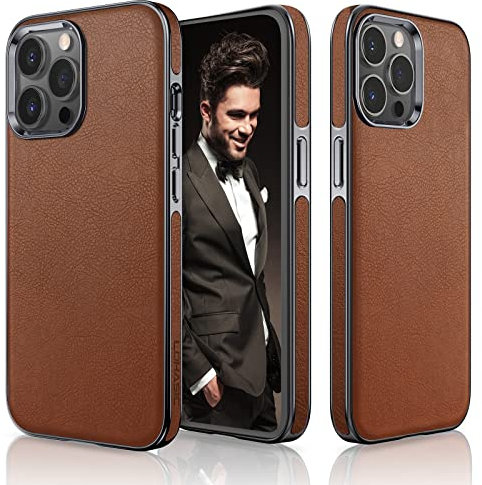 LOHASIC Compatible with iPhone 13 Pro Max Case, Luxury Leather Slim Business Classic Elegant Cover Shockproof Protective Phone Cases Designed for iPhone 13 Pro Max 5G 6.7 inch - Brown