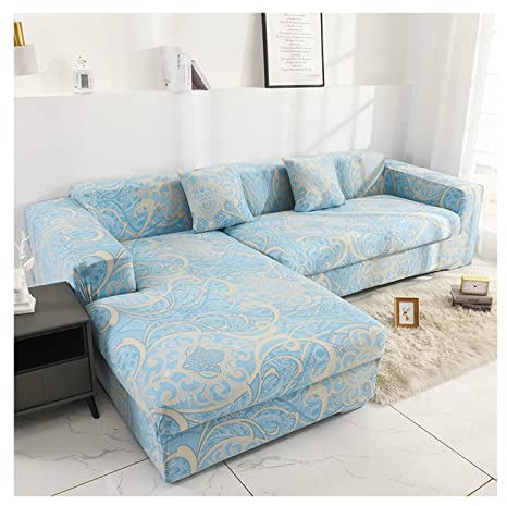 KnSam Sofabezug, Couchbezug Vintage- Polyester Sofahusse rutschfest Elastisch, Mit Fixierten Schaumstoffstreifen, Passend Für 2-3 Sitzer Sofa Sofabezüge Hellblau 145-185cm