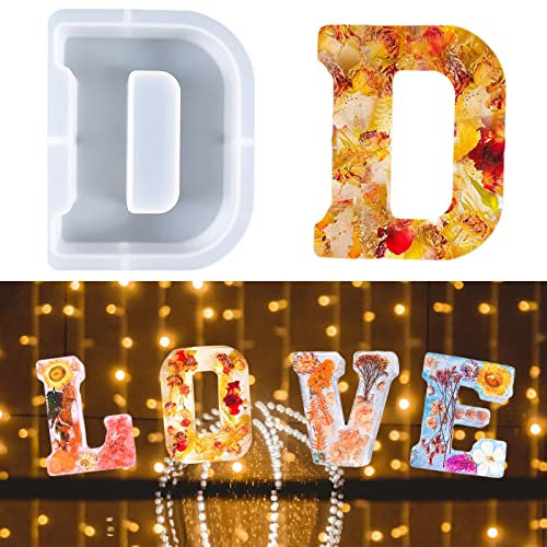 Moule à Grandes Lettres pour Résine, Moule en résine époxy 3D, Moule à Gâteau Avec Lettres de l'alphabet de A à Z, Moule à Gâteau en Résine, Moule de Décoration pour Fête D'anniversaire (D)