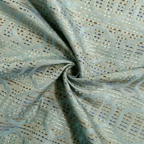 TOLKO Dekostoff Meterware Gardine Vorhang Tischdecke | 140cm breit | Blickdicht knitterarm mit eingewebtem Muster | Bekleidungsstoffe Dekostoffe Vorhangstoffe Stoffe zum Nähen Meterware Stoff (Blau)