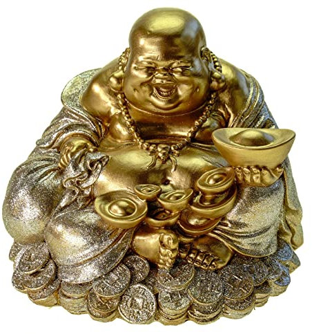 Kremers Schatzkiste XXL Glücksbuddha Spardose groß 18cm Deko Sparschwein Figur - Happy Happy Buddha als Geldgeschenk und Glücksbringer, Geschenkidee Geburtstag, viel Platz für Münzen und Scheine