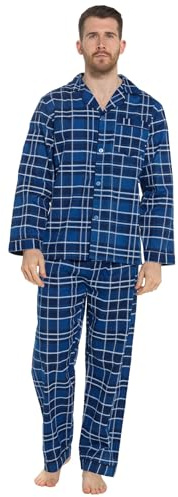 Lora Dora Strong Souls Mens Traditional Pyjamas Blue Navy Check Medium