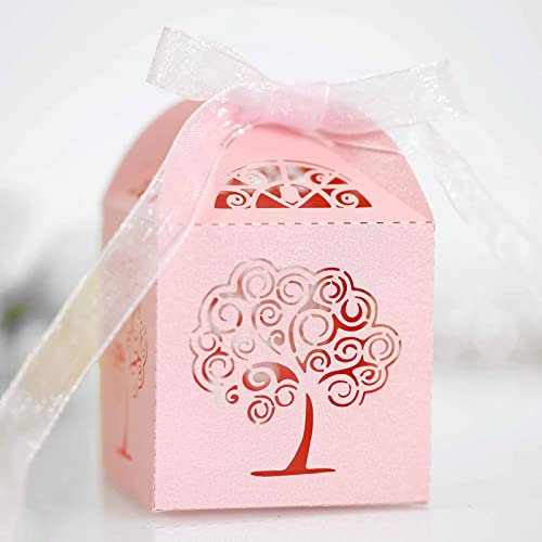 iKesoce 30 Pz Scatole Regalo di Natale Scatole Albero della Vita per Confetti Scatoline Portaconfetti Matrimonio, Scatola in Carta per Prima Comunione Battesimo Matrimonio Laurea, Rosa