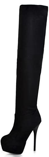 Lroey Reoly Stivali da Donna Sopra Il Ginocchio con Tacco a Spillo, Stivali da Vestito Eleganti Zip Stivali Alti Tacco Alto Punta Rotonda con Plateau Stivali Invernali, Numero 32-43