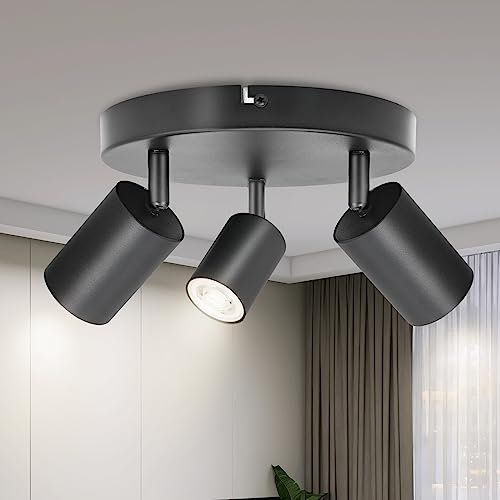 BOYIR Deckenstrahler LED Schwarz Deckenstrahler 3 Flammig, Modern Deckenleuchten Schwenkbar 350°Spots Deckenleuchte Drehbar Deckenlampe GU10 für Küche,Schlafzimmer, Ohne Leuchtmittel