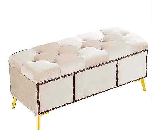 CATANK Aufbewahrungsbank mit goldenem Bein, bequemes Aufbewahrungsende der Bettbank, rechteckig mit Stauraum, platzsparende Sitzbank, Möbeldekor (Color : Beige, Size : 60cm)