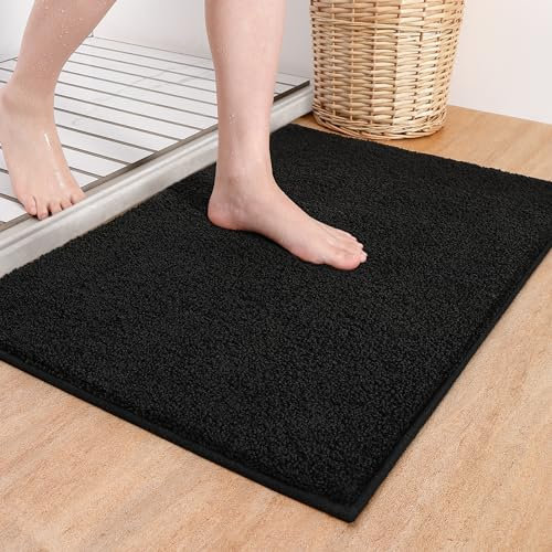 COLOR&GEOMETRY Soft Non Slip Absorbent Bath Mat, 40 x 60 cm, Machine Washable Bathtub Shower Mat (Black)