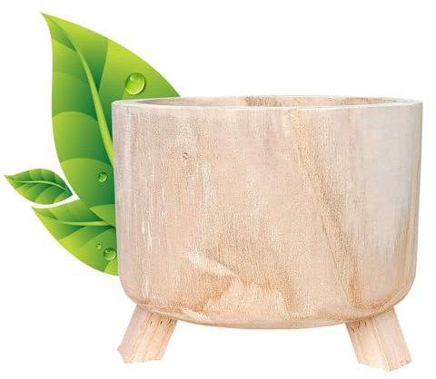 Hortico Natural Wooden House Planter with Legs | GROWER Indoor Plant Pot Stand with Waterproof Liner D28 H21 cm, 6.8L