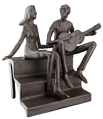 Casablanca Deko Design Skulptur Figur Pärchen Gitarrenspieler - aus brüniertem Eisen - Geschenk Hochzeit Weihnachten - Farbe: Braun - 15 x 14 cm