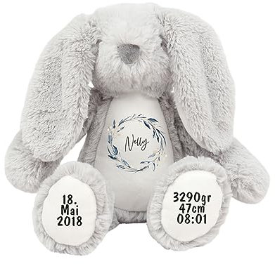 Kuscheltier personalisiert mit Name, Baby-Geschenk, Tauf-Geschenk, Plüschtier, Stofftier, Hase, zur Geburt, Erinnerung, Kinder, Taufe