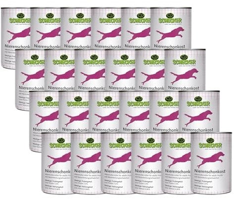 Schecker Nierenschonkost für Hunde – getreidefreies Nassfutter zur Unterstützung der Nierenfunktion – diätgeeignet & verträglich – hochwertiges Ergänzungsfuttermittel 24x 410g