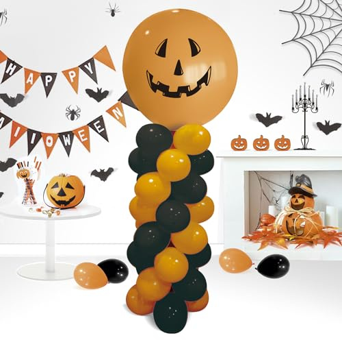 Halloween Dekoration - Spalte Luftballons Halloween mit 41 Luftballons und Ständer enthalten - Dekoration Halloween Haus, Büro, Geschäft - Dekorative Kürbisse - 100% biologisch abbaubar