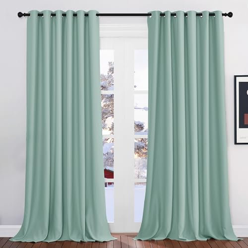 PONY DANCE Vorhang Grün Blickdicht Gardinen Wohnzimmer Modern 2er Set H 245 x B 200 cm Verdunklungsvorhänge Thermovorhang mit Ösen Blackout Curtain for Living Room, Sommergrün