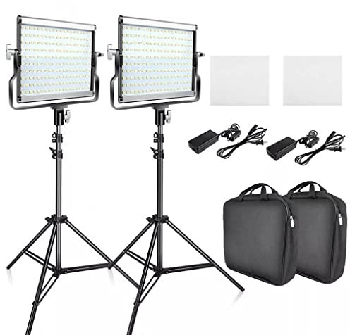 NANZU Kit de luz de vídeo LED Regulable 3200K-5600K 15W CRI 95 Lámparas fotográficas de Estudio Panel de Metal con trípode