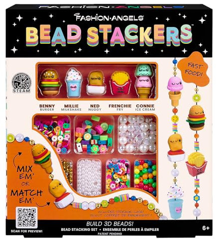 CRAYOLA Fashion Angels - Bead Stackers, Set Fast Food Fun, Kit für die Herstellung von Ketten und Armbändern, 3D-Charms zum Basteln, Kreative Aktivität für Kinder, ab 8 Jahren, F13238