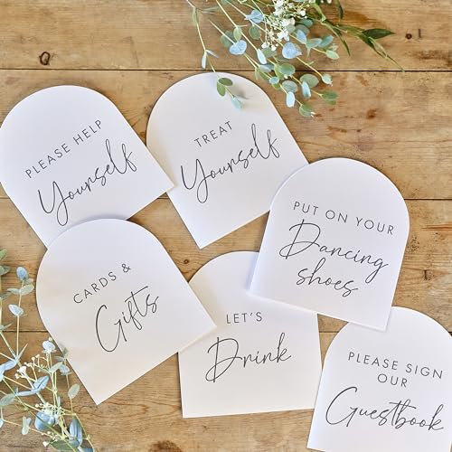 Ginger Ray White Card Table Signs for Wedding Venue Directions 6 Pack