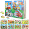 8 Stück Holz Puzzle Kinder – 30 Teile Lernspielzeug mit Auto, Tier & Dinosaurier | Gehirntraining für Kinder ab 3 Jahren Für Zuhause, Kindergarten & Reise