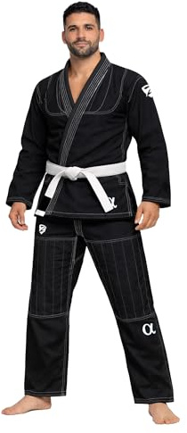 Zed Honra - Men's Alpha Gi - Premium BJJ Kimono, Durable Pearl Weave and Rip Stop, Includes White Belt and Bag | Black | A3