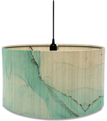 Fansu Pantalla de Lámpara de Mesa,Pantallas de Lámpara de Bambú,Cubierta de Lámpara de Tambor Estampado de Mármol Europeo,Cilíndrica Lámpara de Pie para Mesita de Noche (30x30x23cm,verde claro)