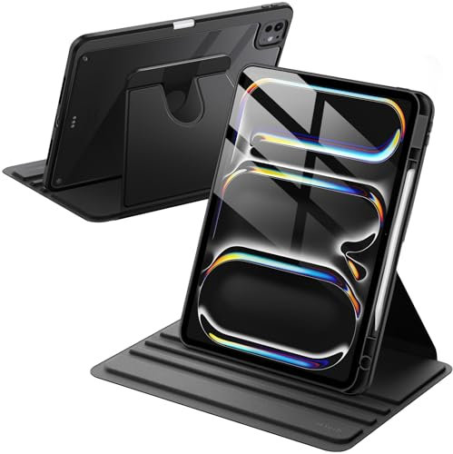 JETech Funda Giratoria para iPad Pro 13 Pulgadas M4 (2024) con Soporte para Pencil, Carcasa Soporte Rotación de 360 Grados Protectora Respaldo Clara (Negro)