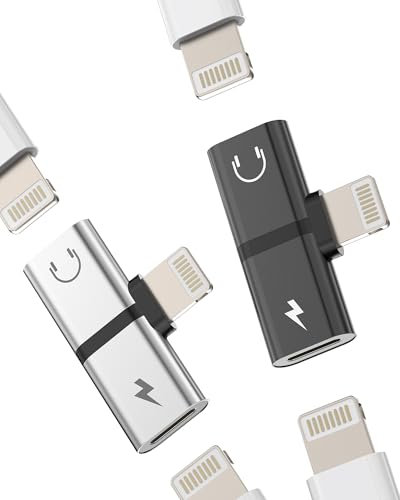 Lot de 2 adaptateurs Lightning double vers casque avec prise jack de charge 2 en 1 - Répartiteur audio de voiture - Câble de charge - Répartiteur pour iPad - Pour Apple iPhone 14, 13, 12, 11 Pro Max