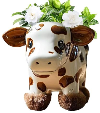 Highlands - Maceta de resina con forma de vaca de 10,16 cm, diseño de vaca de las tierras altas, creativa, para decoración del hogar y el jardín, decoración de primavera al aire libre
