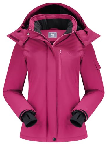 CAMEL CROWN Damen Skijacke Wasserdicht Warm Mantel Winter Fleece Schneemantel Kapuzen Snowboardjacke
